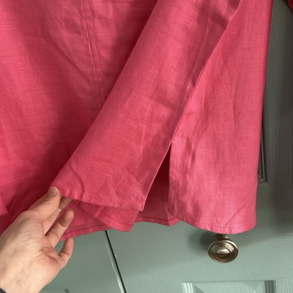 Toofan Womens Linen Pink V-Neck Tunic Blouse Small Relaxed Lagenlook Coastal - Picture 9 of 11